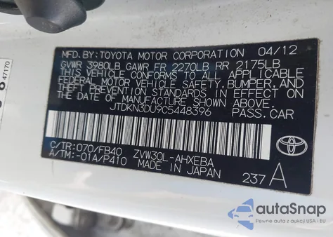 2012 Toyota Prius Two из США, поврежденный, VIN JTDKN3DU9C5448396